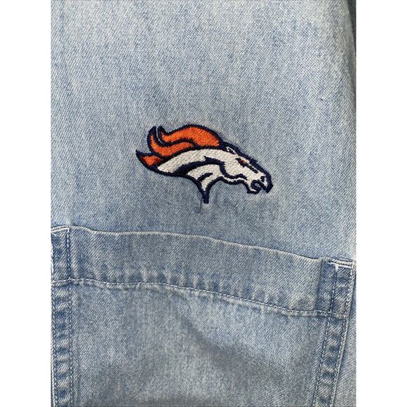 90s Denver Broncos Denim Shirt Light Wash Long Sleeve Embroidered Logo Small - Picture 4 of 7